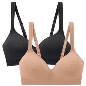 Carole Hochman Womens  2 Pack Tan and Black Seamless Comfort Bra Medium